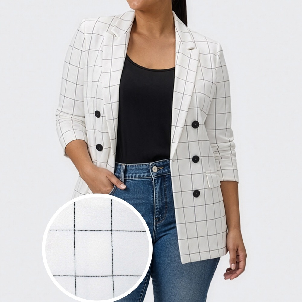 Bar III Windowpane Jacket Double Breasted White Blazer